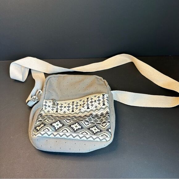 Gray Ivory Canvas Southwest Pattern Crossbody Bag - Picture 1 of 4